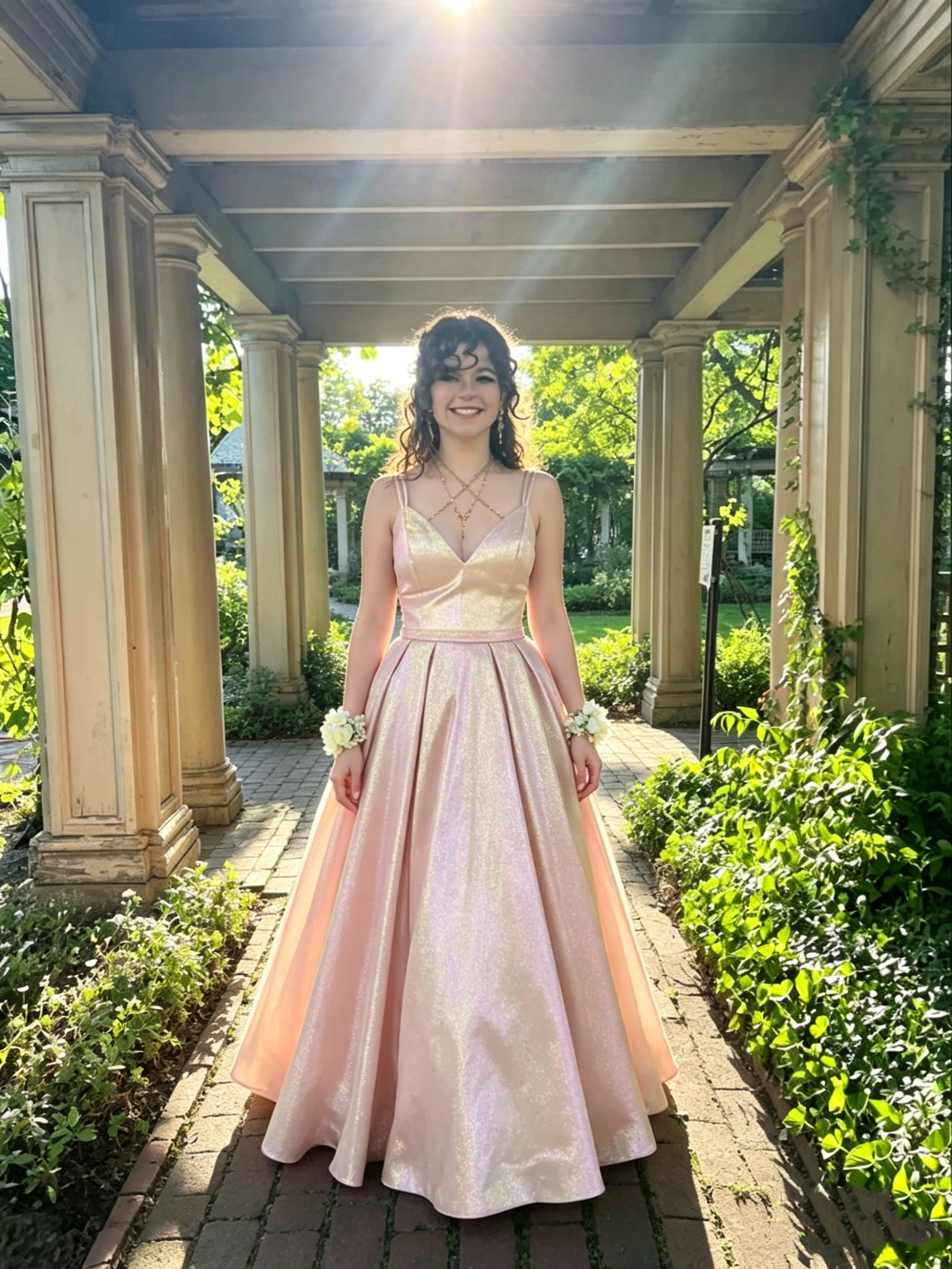 Shimmery Pink Satin Spaghetti Straps V-Neck A-Line Long Prom Dress DP0 – DSProm