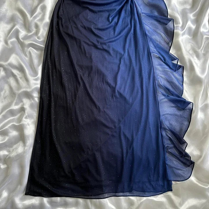 Vintage Gradient Navy Blue/Purple Halter-neck Sheath Prom Dress Evening Dress DP6368