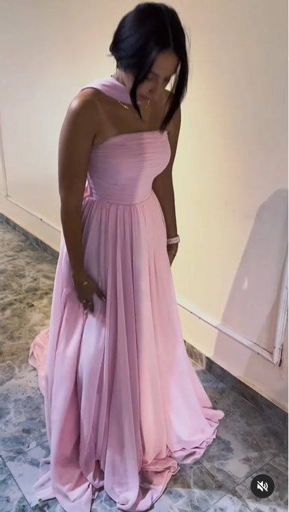 Pink Strapless A-Line Long Party Dress Wedding Guest Dress, DP3800