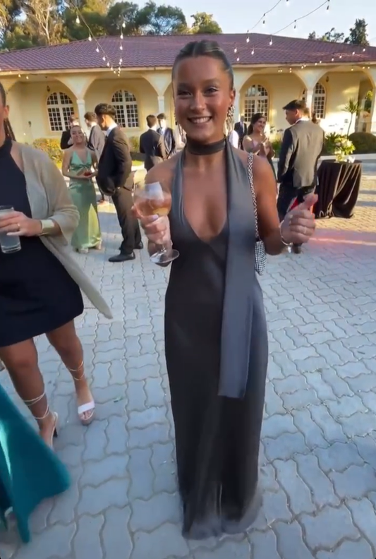 Grey Halter V Neck Simple Long Party Dress Cocktail Dress, DP3333