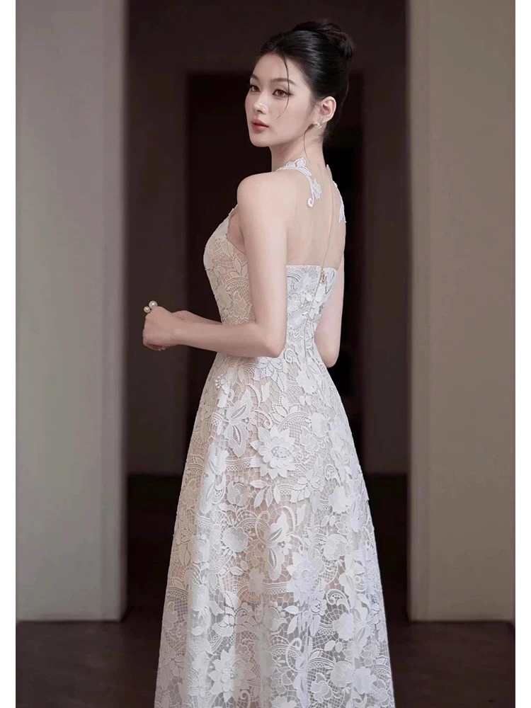 Robe de bal vintage blanche en dentelle avec appliques, robe de soirée fourreau longue, robe de soirée formelle, DP6616
