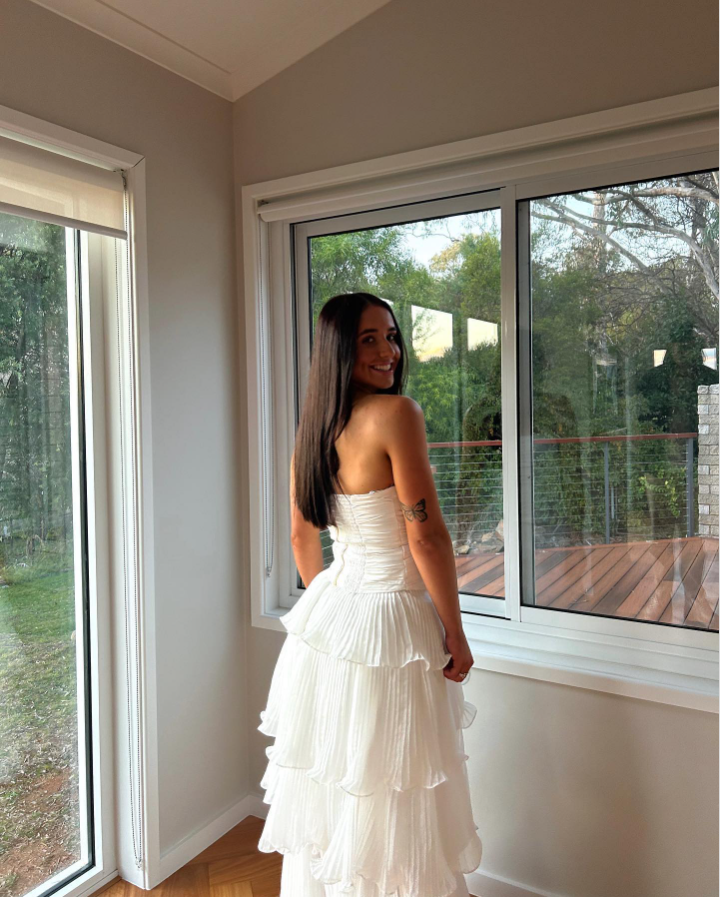 Elegant White Strapless Pleated A-Line Chiffon Long Party Dress, DP2257