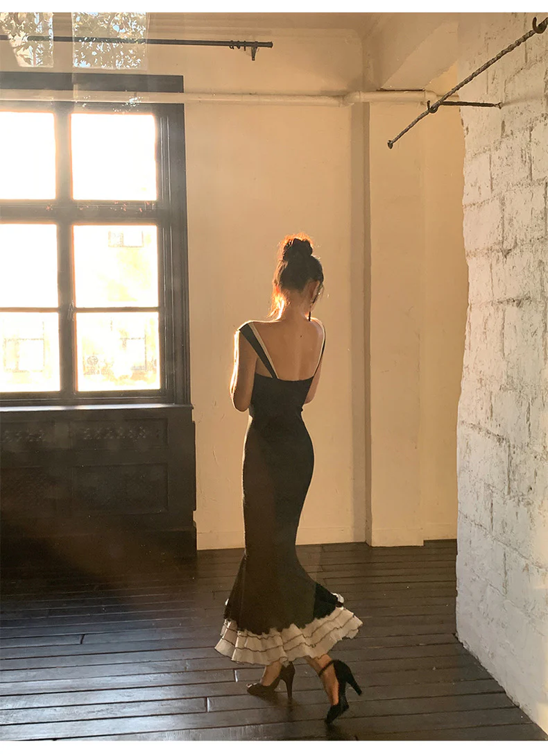 Charming Black Straps Mermaid Elegant Long Evening Party Dress, DP1989