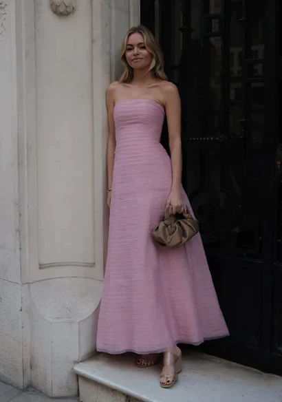 Light Blue Strapless A-Line Long Party Dress Wedding Guest Dress, DP3381