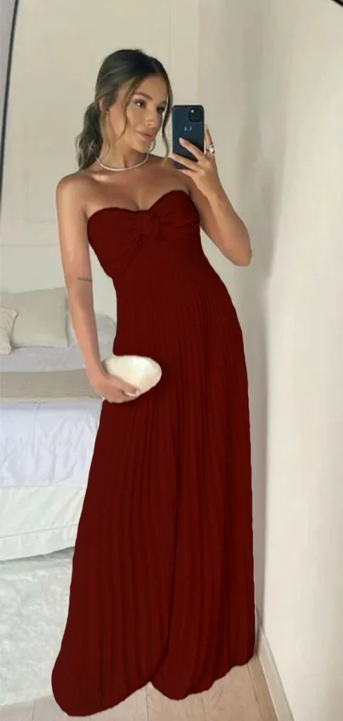 Pink Strapless A-Line Pleated Elegant Long Prom Dress Wedding Guest Dress, DP3372