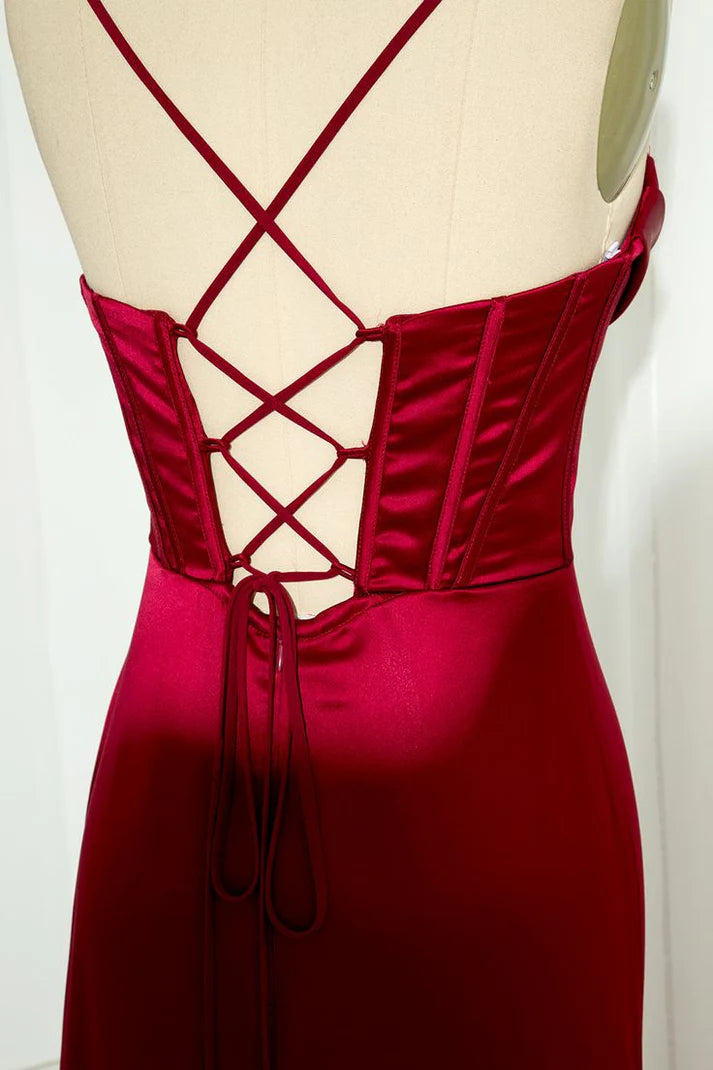 Bezauberndes rückenfreies Meerjungfrau-Kleid aus Satin mit Schnürung, langes Ballkleid, Partykleid, Abendkleid DP6492