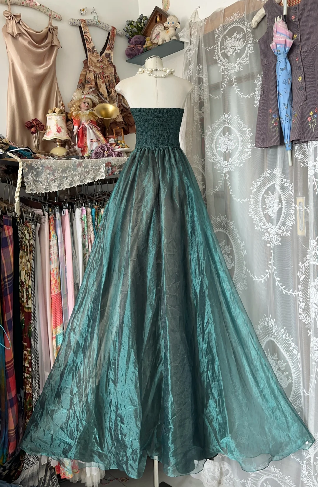Vintage Dunkelgrünes Sweetheart-Abschlussballkleid Trägerloses A-Linien-Abendkleid Chiffon-Partykleid Langes Abendkleid DP6863