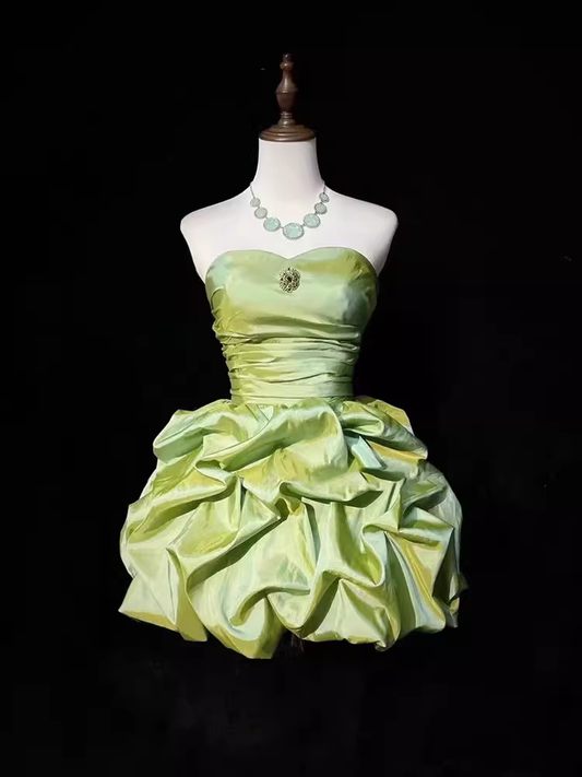 Robe de soirée trapèze vintage à volants et décolleté en cœur, robe de cocktail courte sans bretelles, DP6557