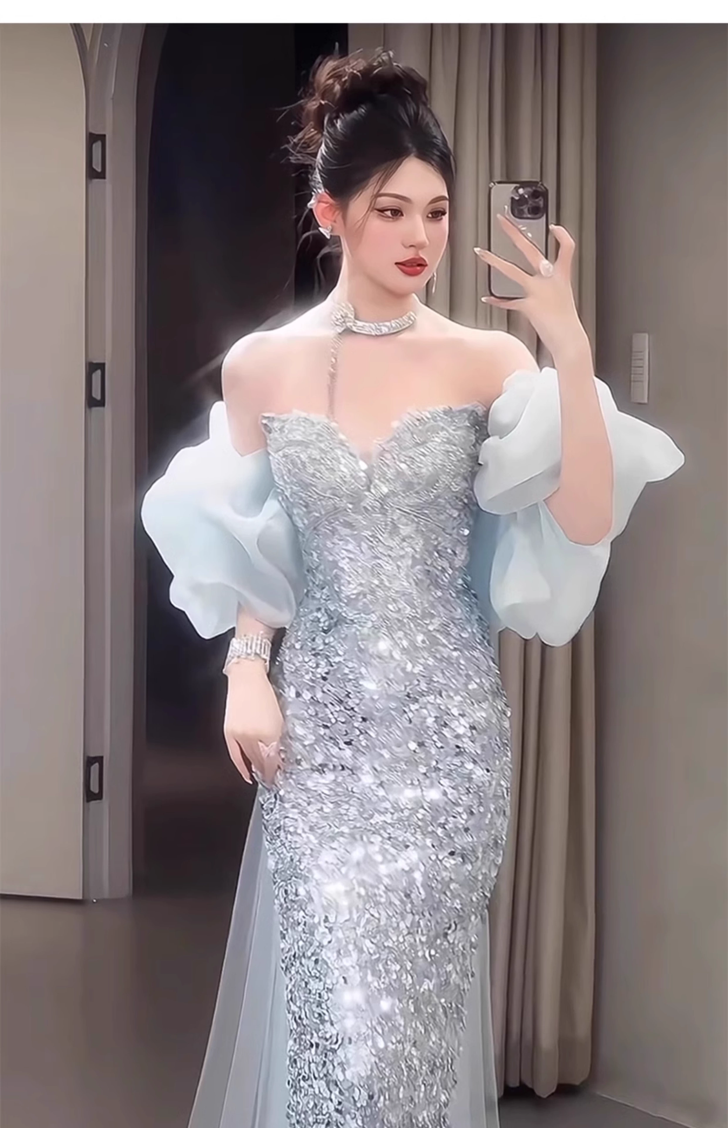 Elegant Shiny Sequin Off-the-shoulder Mermaid Long Prom Dress Party Dress Evening Dress DP6464