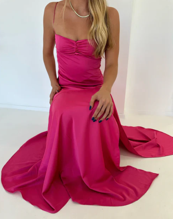 Elegant Satin Prom Dress Sheath Spaghetti Strap Evening Gown High Slit Party Dress Long Formal Dress DP6720