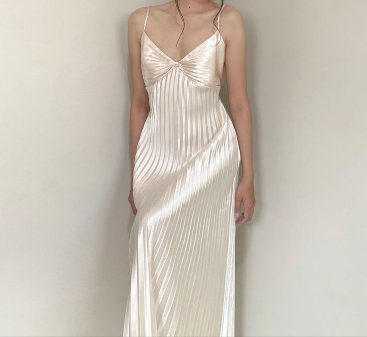 Ivory Spaghetti Straps A-Line Pleated Elegant Long Party Dress, DP3206