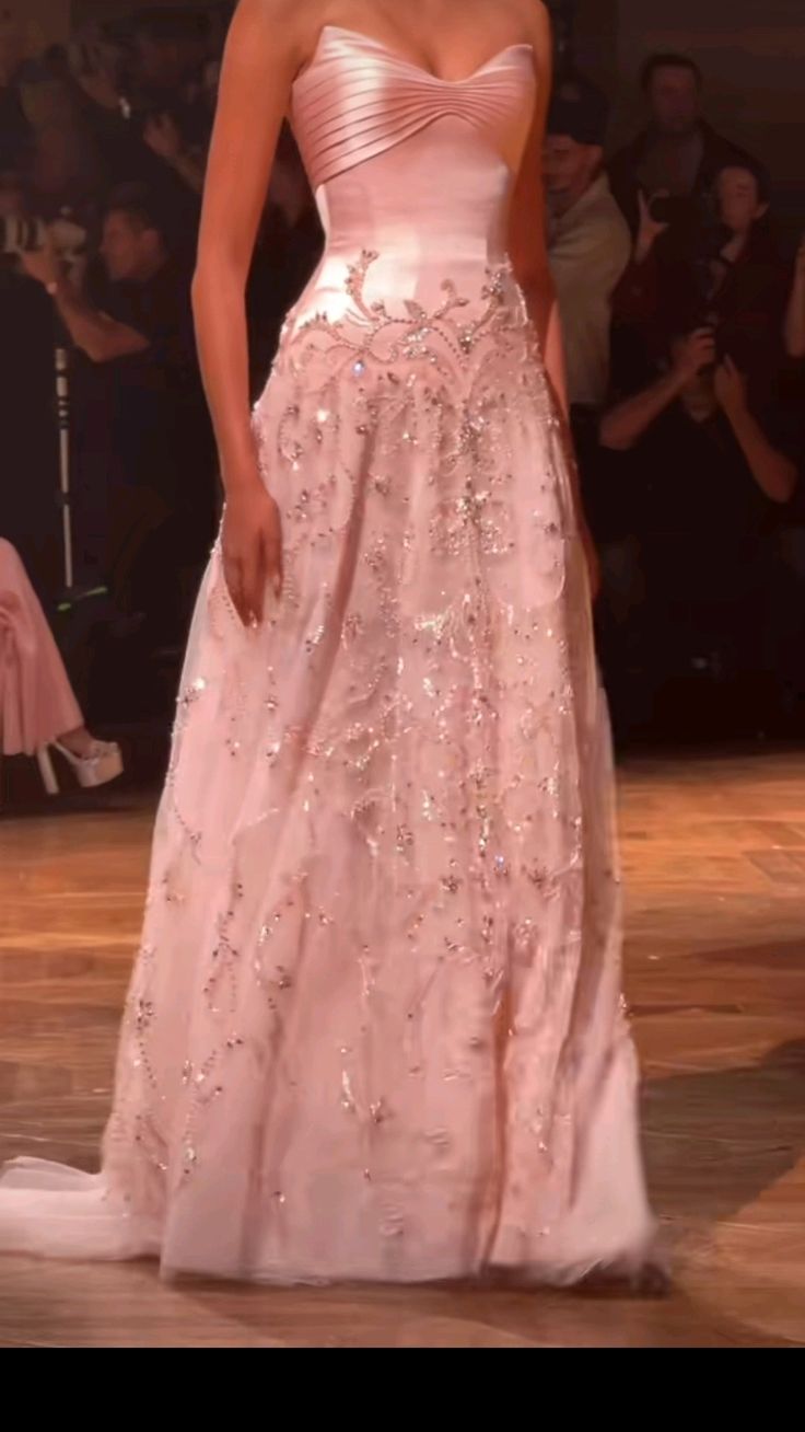 Vintage Pink Glittering Sequin Beaded Prom Dress A-Line Evening Gown Strapless Party Dress Long Formal Dress DP6886