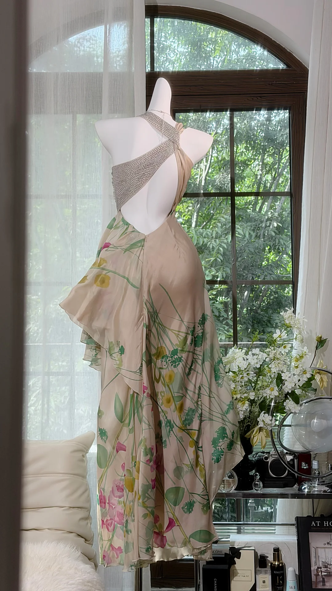 Elegant Floral Print Halter Chiffon Prom Dress DP8525