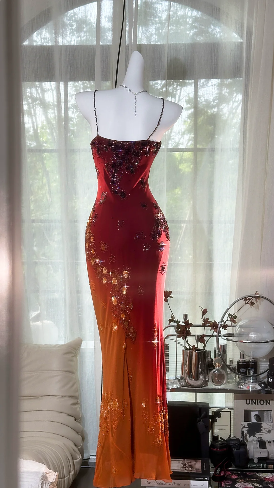 Vintage Beaded Sparkling Long Chiffon Spaghetti Strap Luxury Ball Gown Evening Dress Prom Dresses DP6004