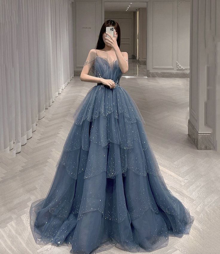 A-Linie Prinzessin Grau Perlenbesetzt Langes Abendkleid,DS0377