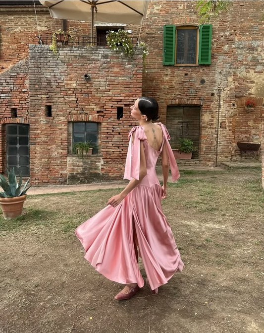 Lovely Pink A-Line Satin Long Party Dress Wedding Guest Dress Birthday Dress, DP4601