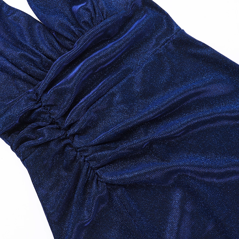 Vintage Glänzendes V-Ausschnitt Neckholderkleid Meerjungfrau Langes hochgeschlitztes Sommerkleid Ballkleid Abendkleid DP6399