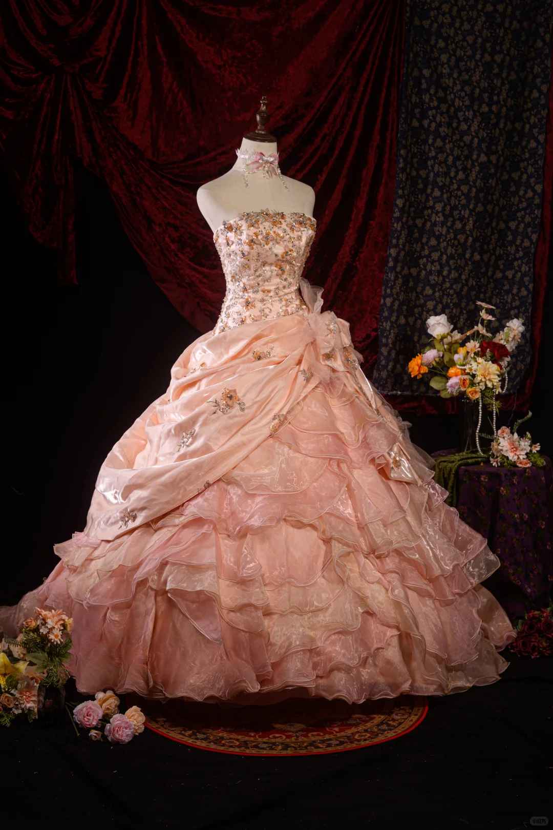 Gorgeous Pink Strapless Beaded Embroidery Satin Sweet 16 Quinceanera Ball Gown DP7418