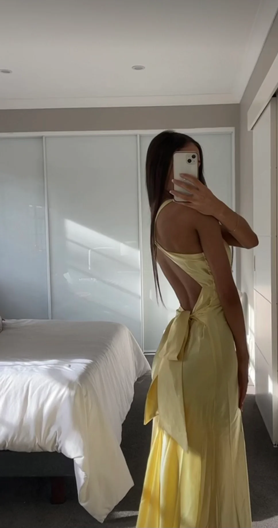 Yellow V Neck Backless Elegant Party Dress Wedding Guest Dress, DP2861