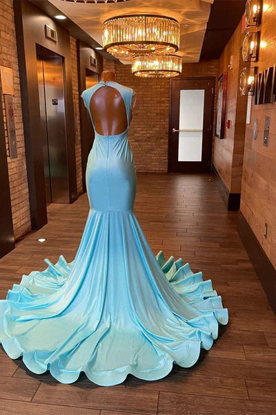 Vintage Glittering Beaded Prom Dress Sky Blue Evening Gown Mermaid Party Dress Long Formal Dress DP6824
