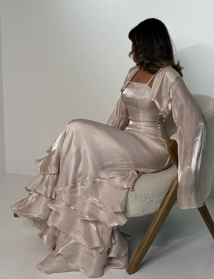 Vintage Spaghetti Straps Ruffles Long Party Dress, DP2450
