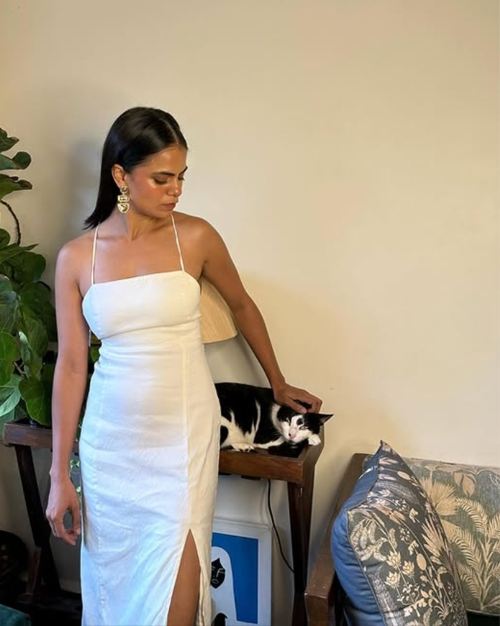 Simple White Satin Spaghetti Straps Party Dress with Slit,DP1045