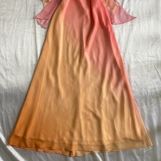 Gradient Spaghetti Straps Vintage Chiffon Long Prom Dress, DP3654