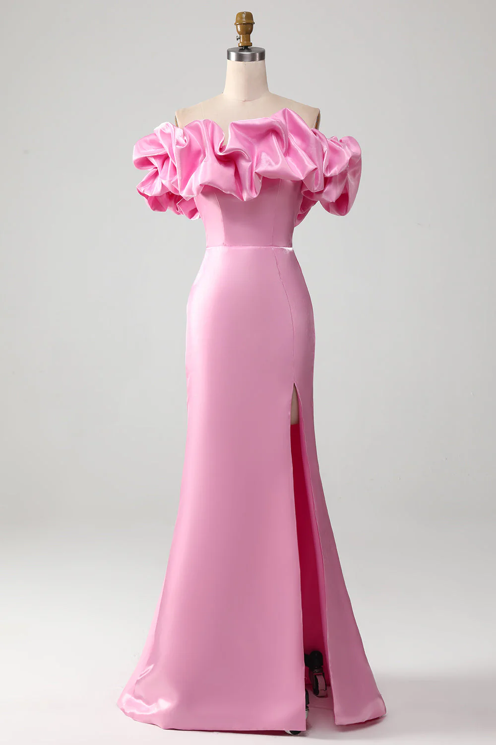 Chic Pink Off Shoulder Long Prom Dress with Slit,DP1067