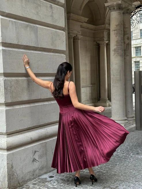 Burgundy Spaghetti Straps A-Line Long Party Dress Birthday Outfits, DP3334