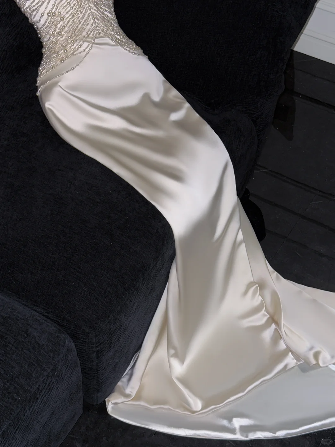 Elegant White Strapless Mermaid Satin Long Party Dresses Wedding Dresses, DP5477