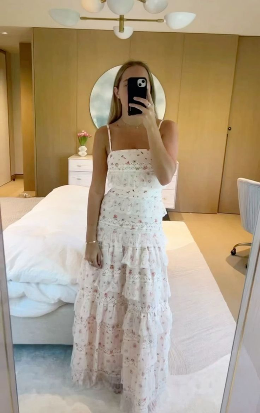Wunderschönes, gestuftes A-Linien-Abendkleid mit floraler Spitze, perfekt für Partys und Balls (DP3983)