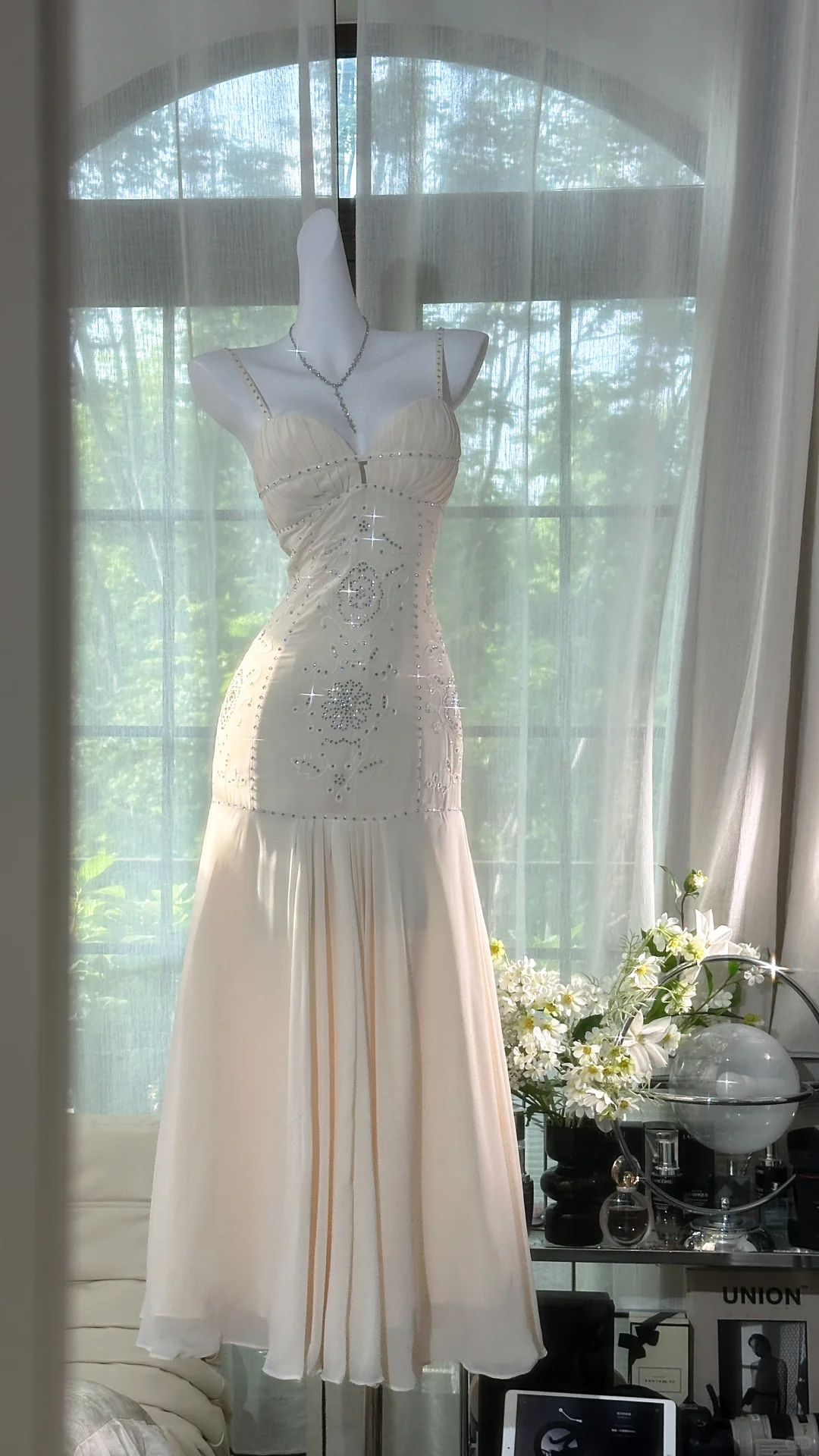 Vintage Glittering Sequin Ivory Mermaid Prom Dress Evening Dress DP6357