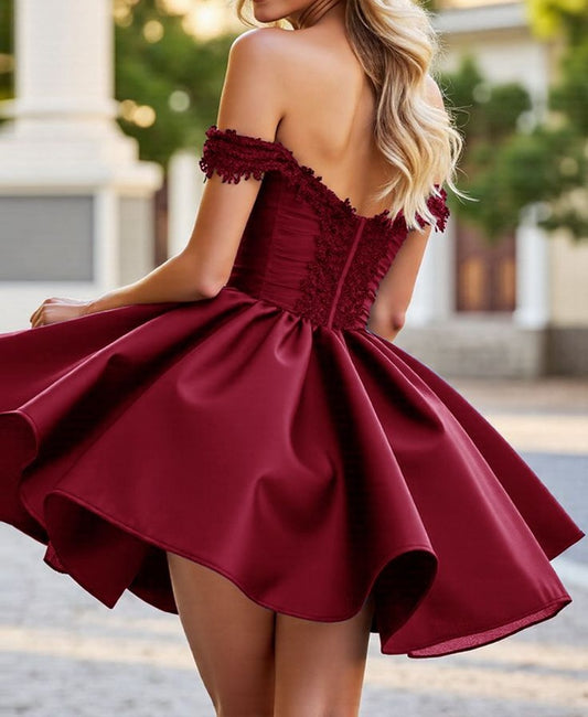 Elegant Off-the-Shoulder Lace A-Line Satin Homecoming Dress DP8506