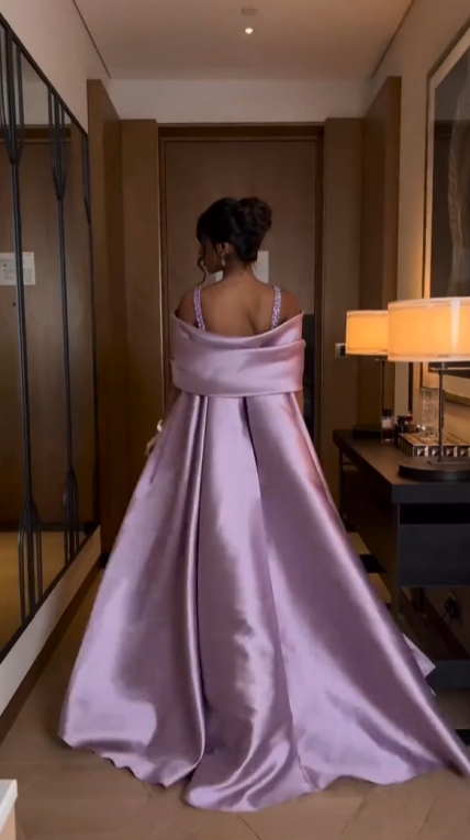 Robe de bal vintage en satin lilas, fourreau, cape perlée, robe de soirée longue, robe formelle DP6713