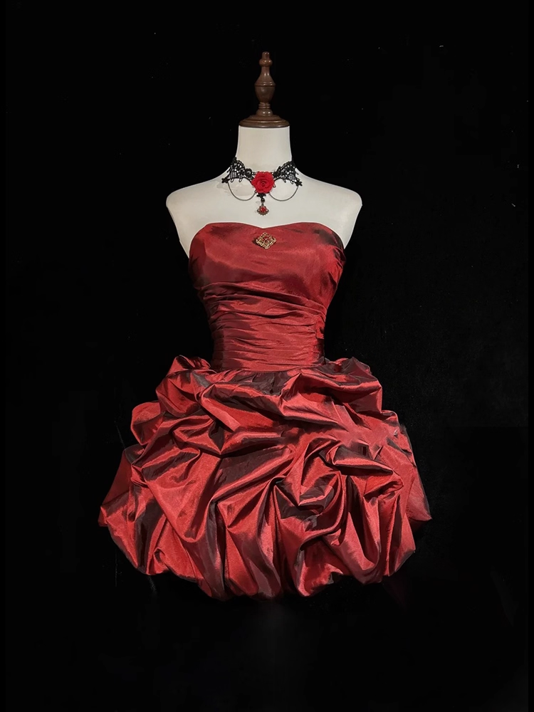 Vintage Sweetheart A-Line Homecoming Dress Ruffle Strapless Party Dress Short Cocktail Dress, DP6557
