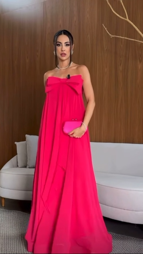 Hot Pink Strapless A-Line Cute Bowknot Long Party Dress Wedding Guest Dress, DP3443
