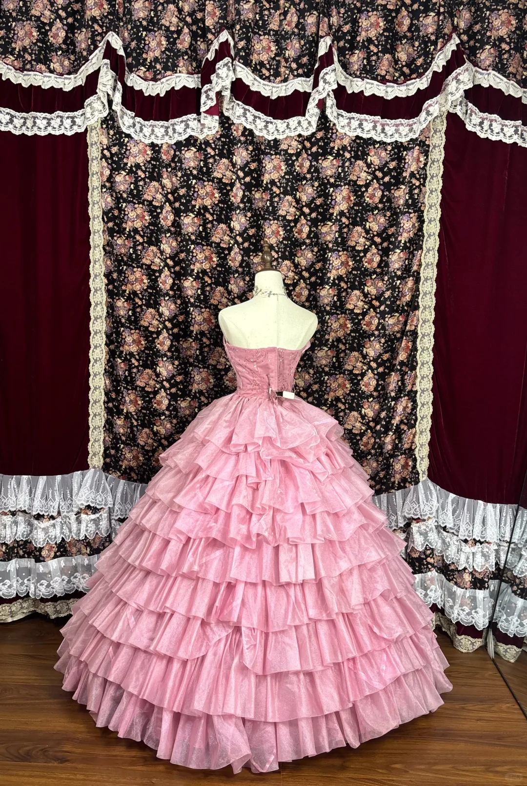 Retro Pink Strapless A-Line Satin Quinceanera Dresses Sweet 16 Birthday Ball Gowns, DP5922