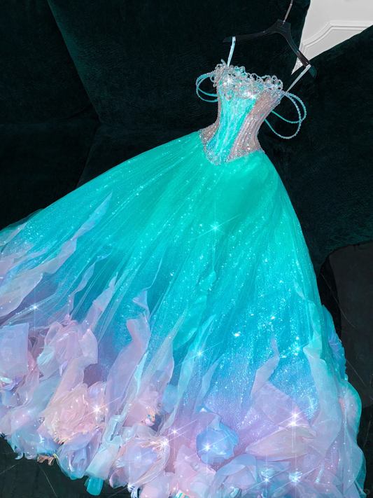 Gorgeous Sparkling Blue-green Sequin A-Line Design Evening Dress Prom Dresses DP6179