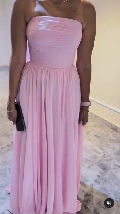 Pink Strapless A-Line Long Party Dress Wedding Guest Dress, DP3800