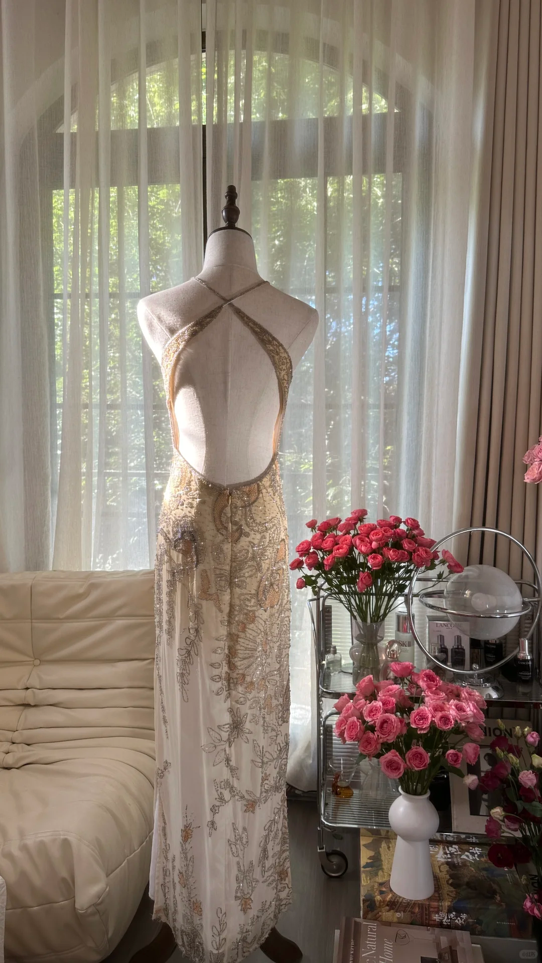 Retro Golden Sparkling Beaded Halter Dress Elegant Chiffon Evening Dress Prom Dresses DP5998