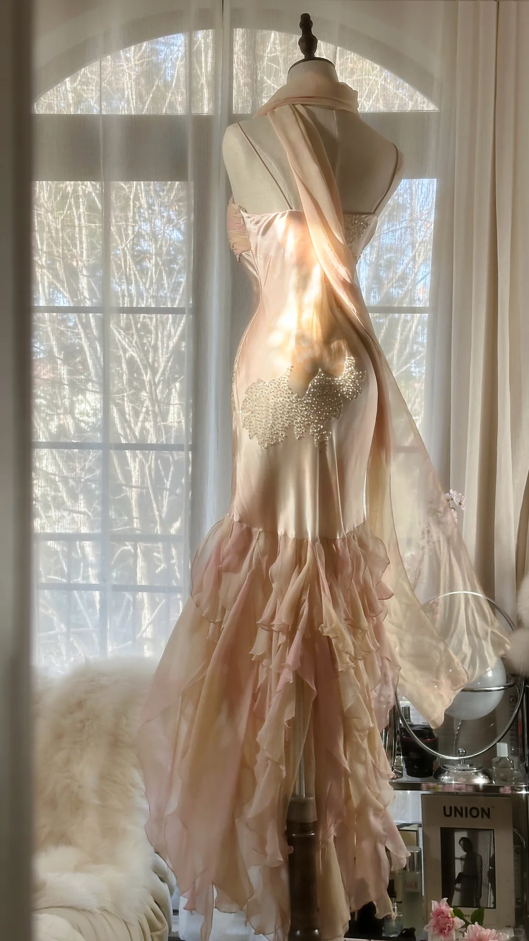 Vintage Mermaid Beaded Floral Design Romantic Chiffon Evening Dress Prom Dress DP6019