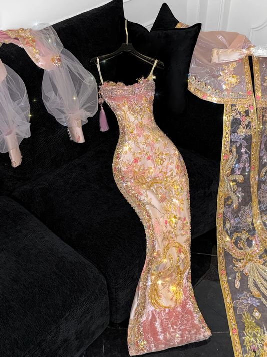 Superbe robe de soirée sirène à paillettes scintillantes et broderie exquise, tenue de bal DP6180