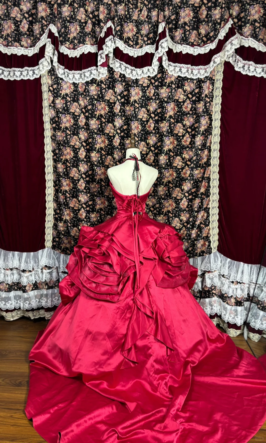 Robe de Quinceanera rétro bordeaux en satin, décolleté en cœur, sans bretelles, coupe trapèze, pour un anniversaire de 18 ans, DP5921