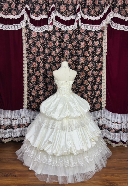 Gorgeous Lace Embroidery Beaded Sweet 16 Quinceanera Strapless A-Line Floor-length Tiered Prom Dress Evening Dress Ball Gown DP6414