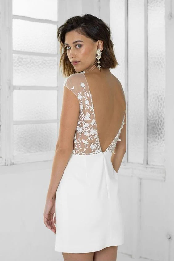 Vintage White Applique Homecoming Dress Sheath Party Dress Short Cocktail Dress, DP6559