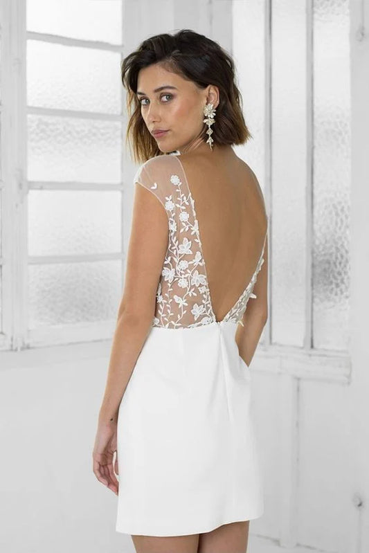 Robe de soirée fourreau blanche vintage avec appliques, robe de cocktail courte, DP6559