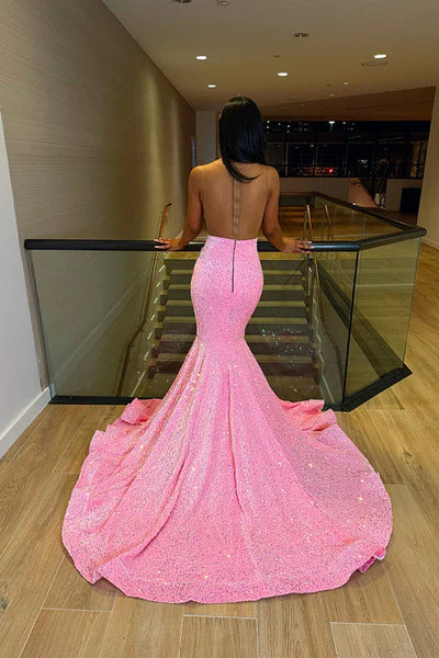 Robe de bal sirène rose vintage, robe de soirée longue à perles scintillantes, robe de soirée formelle DP6828