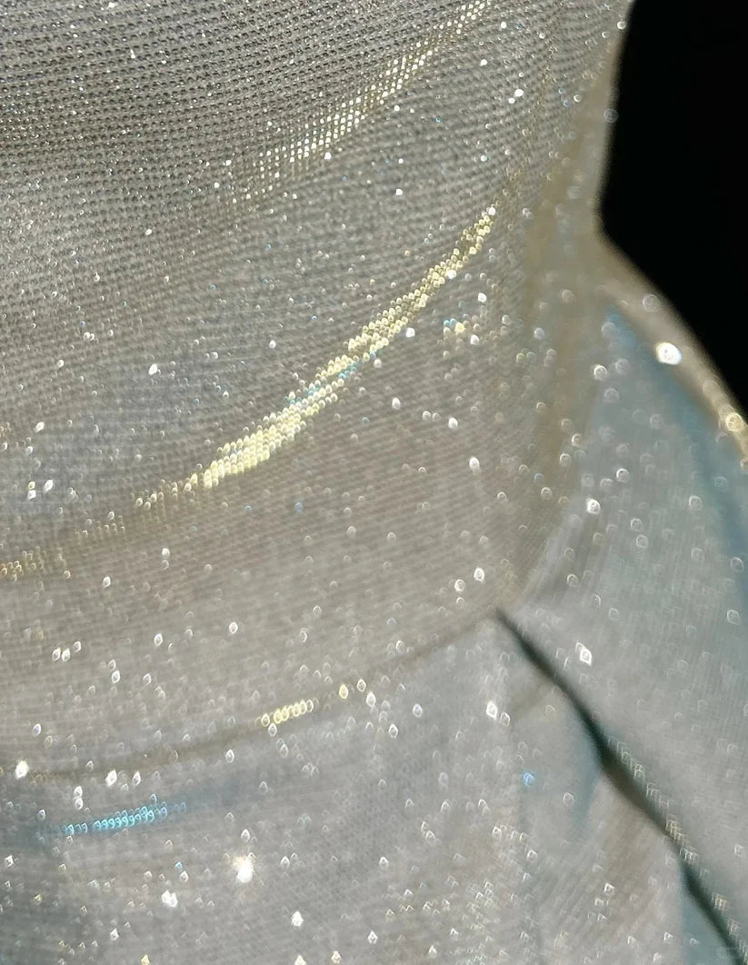 Robe de soirée trapèze en satin bleu clair à sequins scintillants et bretelles spaghetti DP6088