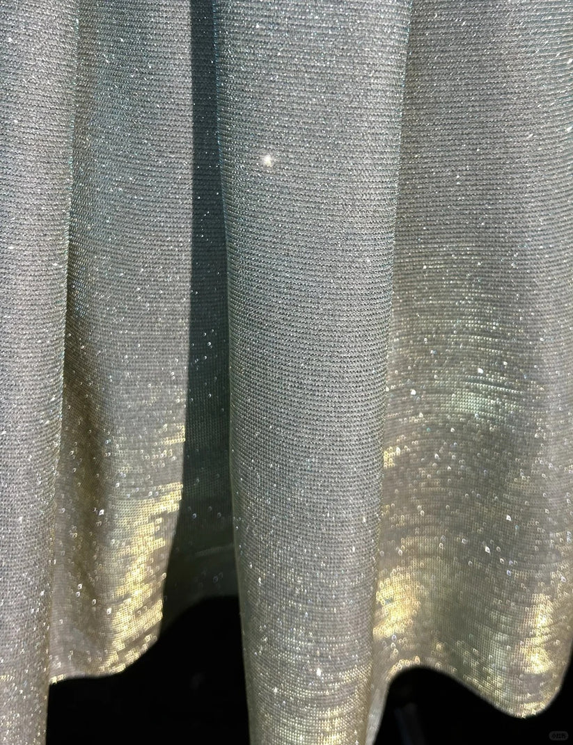 Robe de soirée trapèze en satin bleu clair à sequins scintillants et bretelles spaghetti DP6088