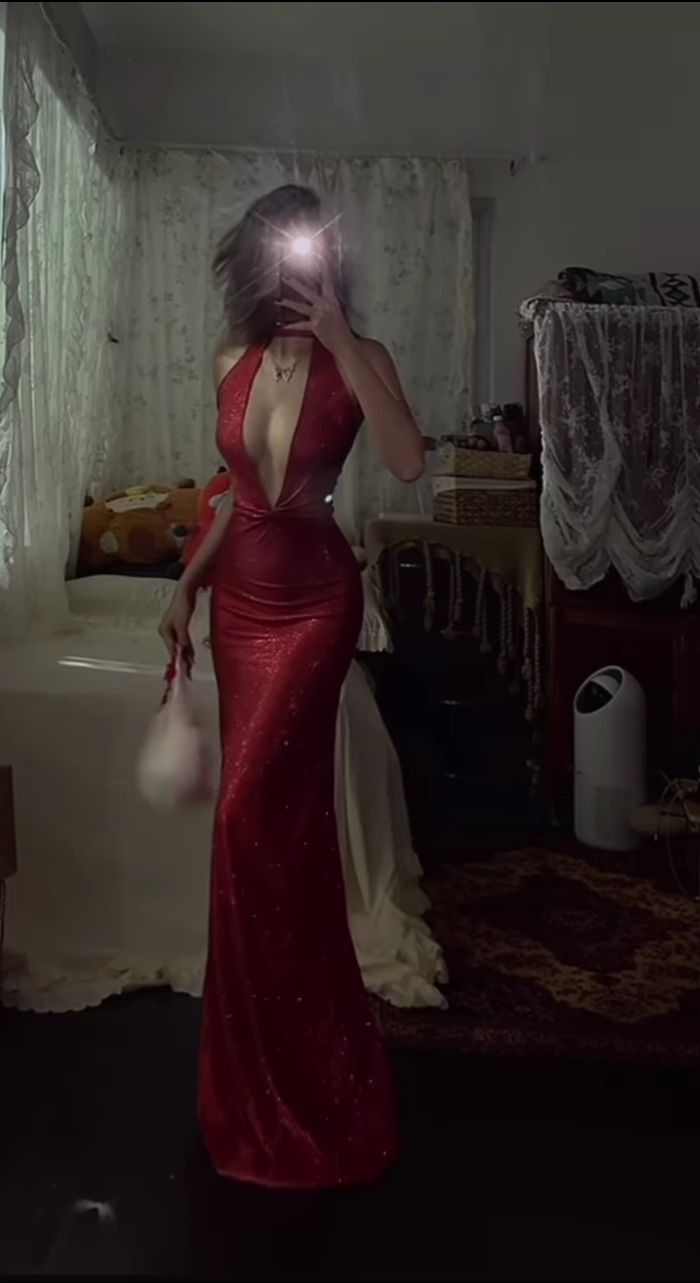 Sexy Red Deep V Neck Mermaid Long Evening Dresses Long Party Dresses, DP5434
